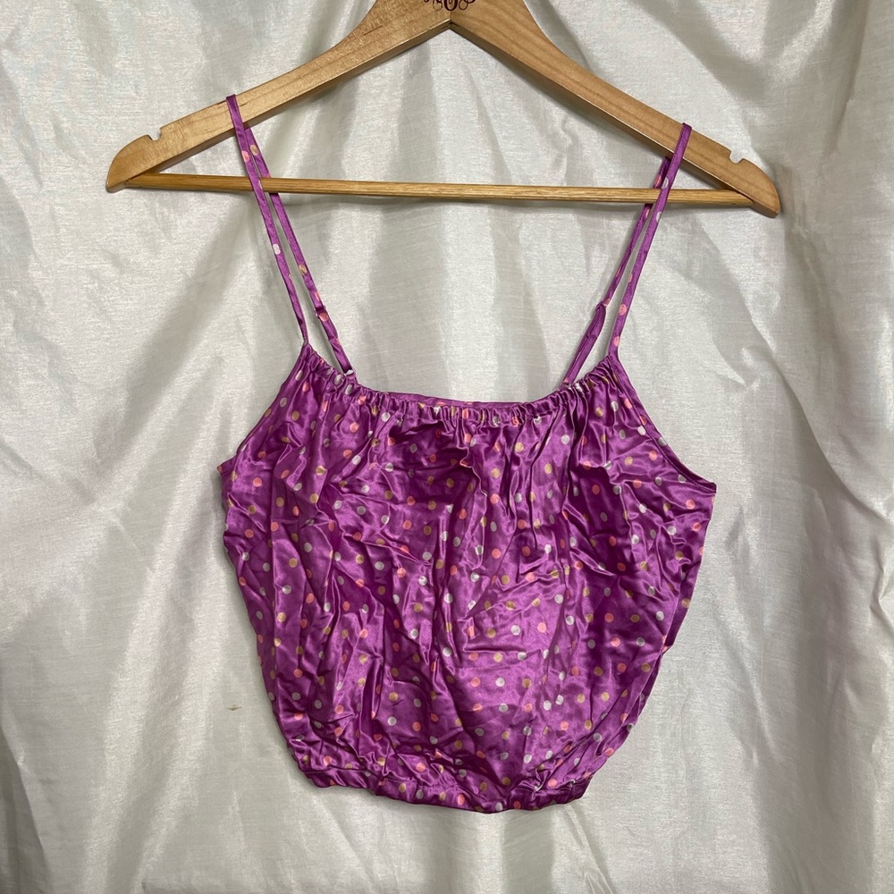 y2k NWT Victoria’s Secret Purple Polka Dot Bubble Cropped Silk Camisole Top